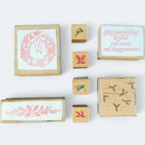 Lot of Christmas Theme Wooden Block Rubber Stamps Crafting Stamping Gift tags - Picture 1 of 14
